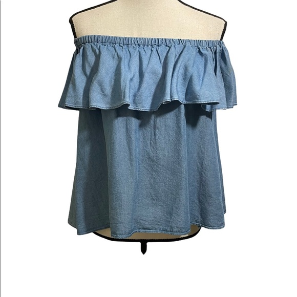 Rebecca Minkoff womens chambray off shoulder X-Small blouse/Top. - Picture 2 of 8